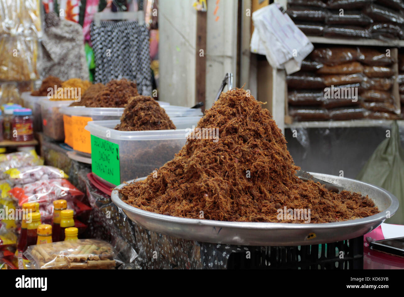 Serunding - Fried meat floss - a Malaysian delicacy. Stock Photo