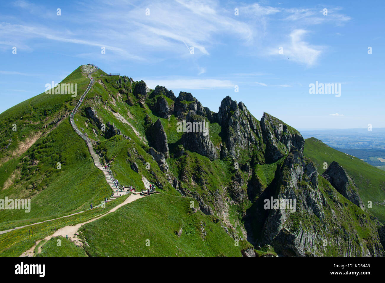 The Puy de Sancy mountain, volcano of the Monts Dore massif, the highest mountain in the Massif Central region, at an elevation of 1886 m. Peak 'Les a Stock Photo