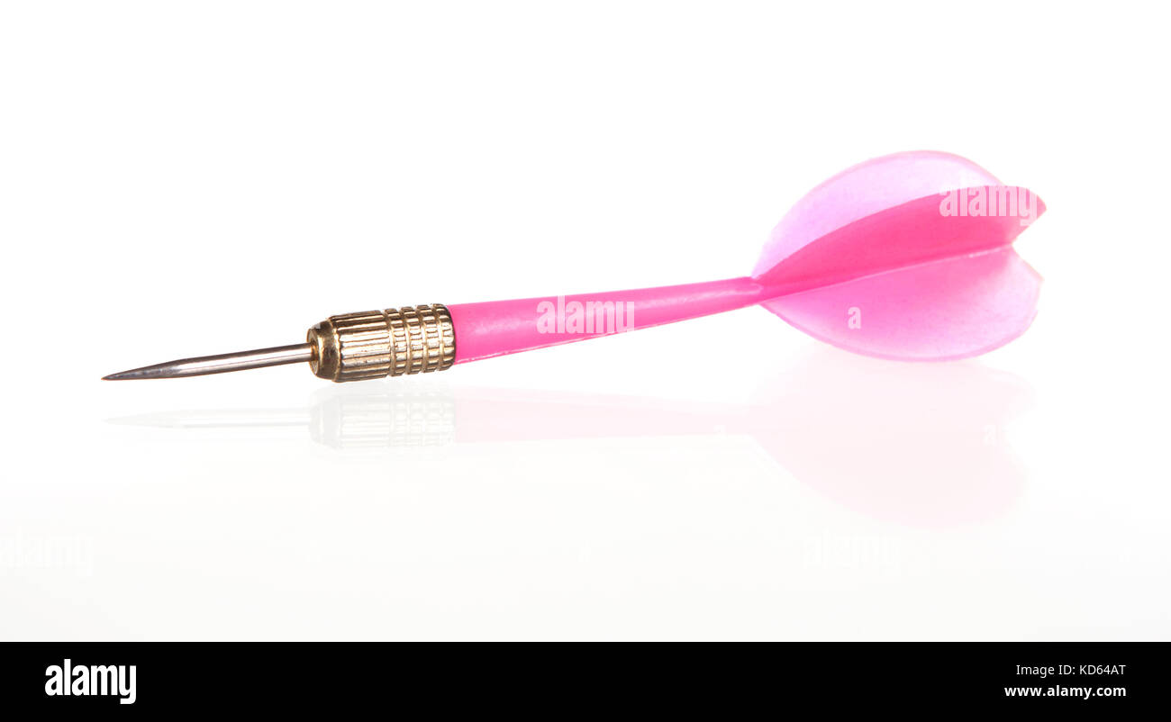 Pink and golden arrow isolated on white background in side view with reflection Stock Photo
