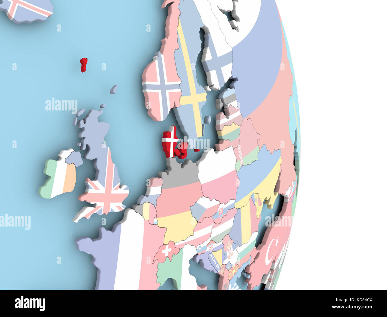 Denmark with embedded flag on globe. 3D illustration Stock Photo - Alamy