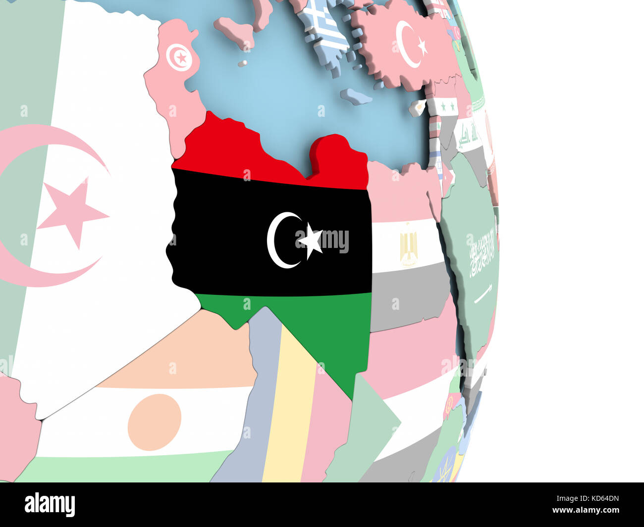 Libya with embedded flag on globe. 3D illustration Stock Photo - Alamy