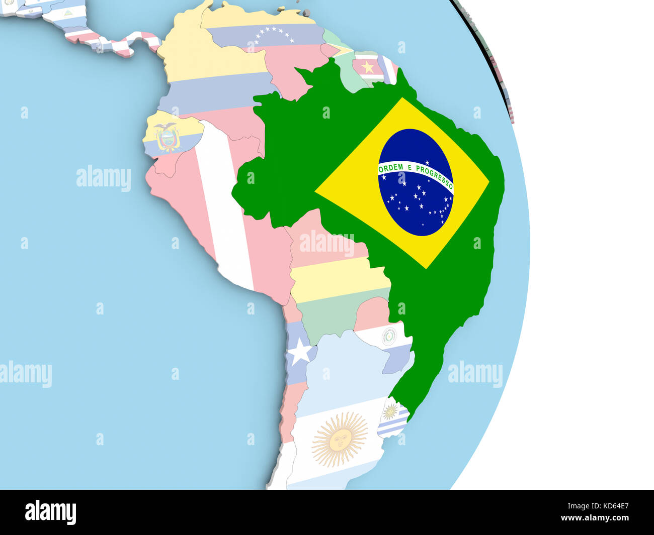 Brazil with embedded flag on globe. 3D illustration Stock Photo - Alamy