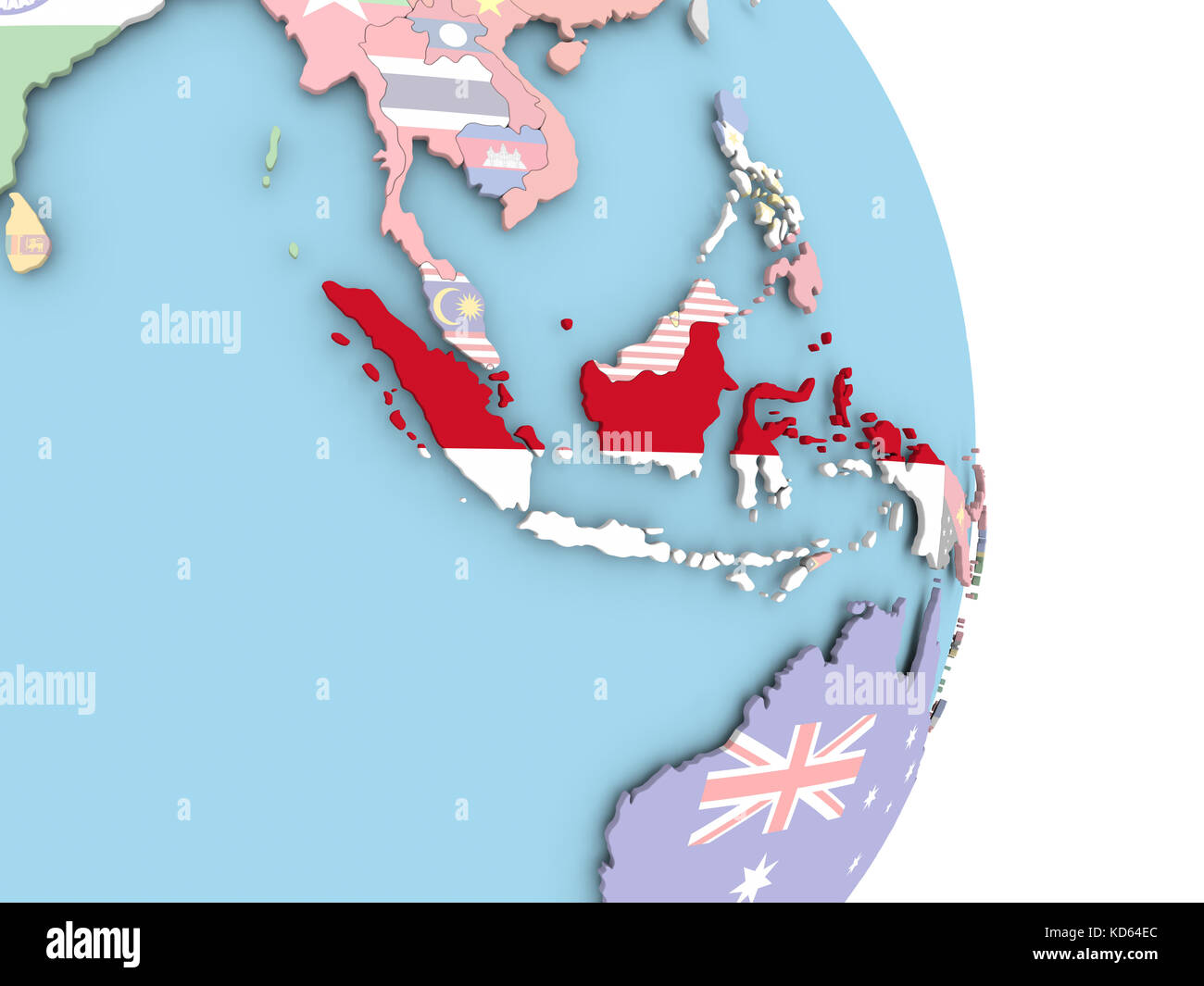 Indonesia with embedded flag on globe. 3D illustration. Stock Photo