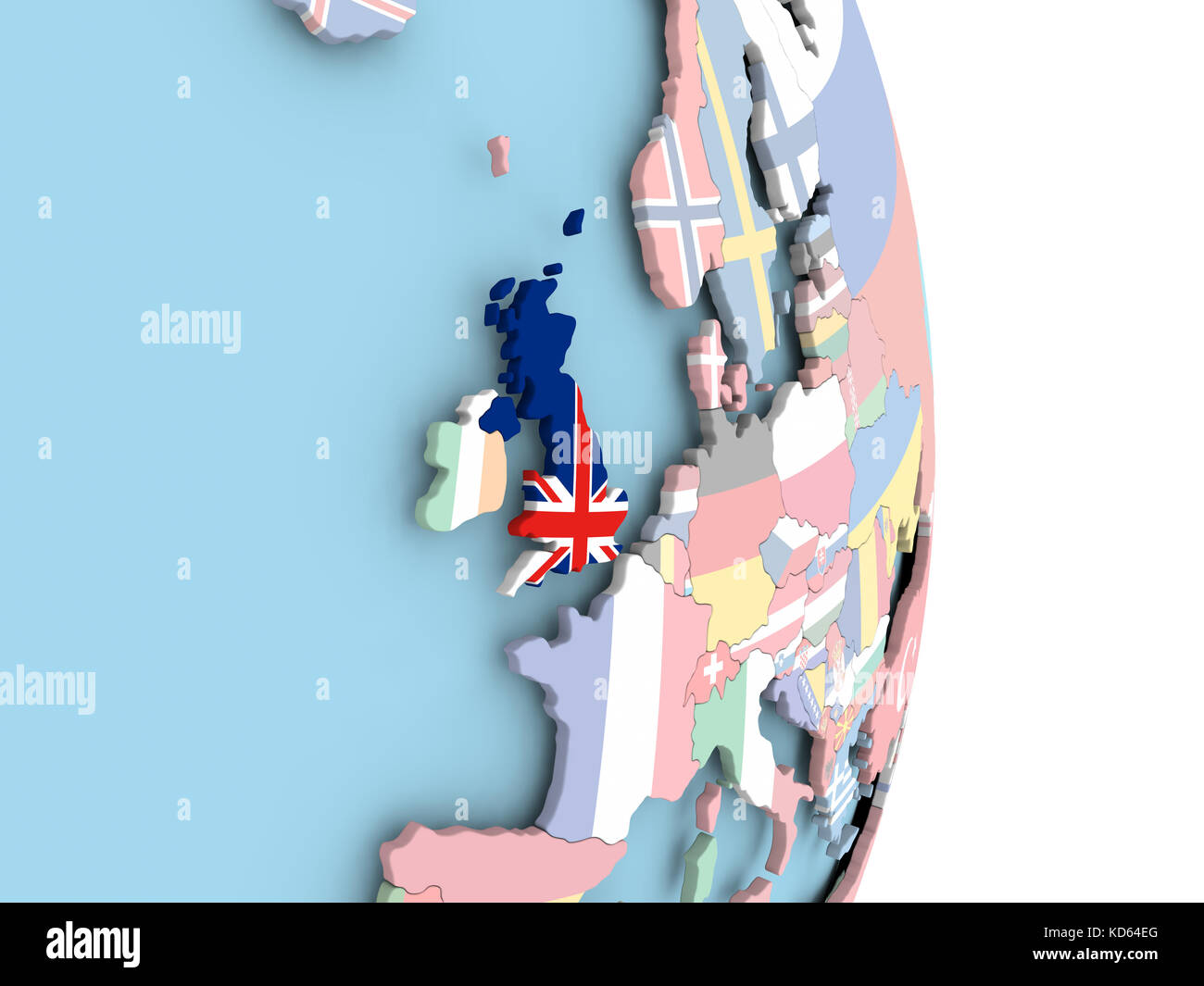United Kingdom with embedded flag on globe. 3D illustration Stock Photo ...