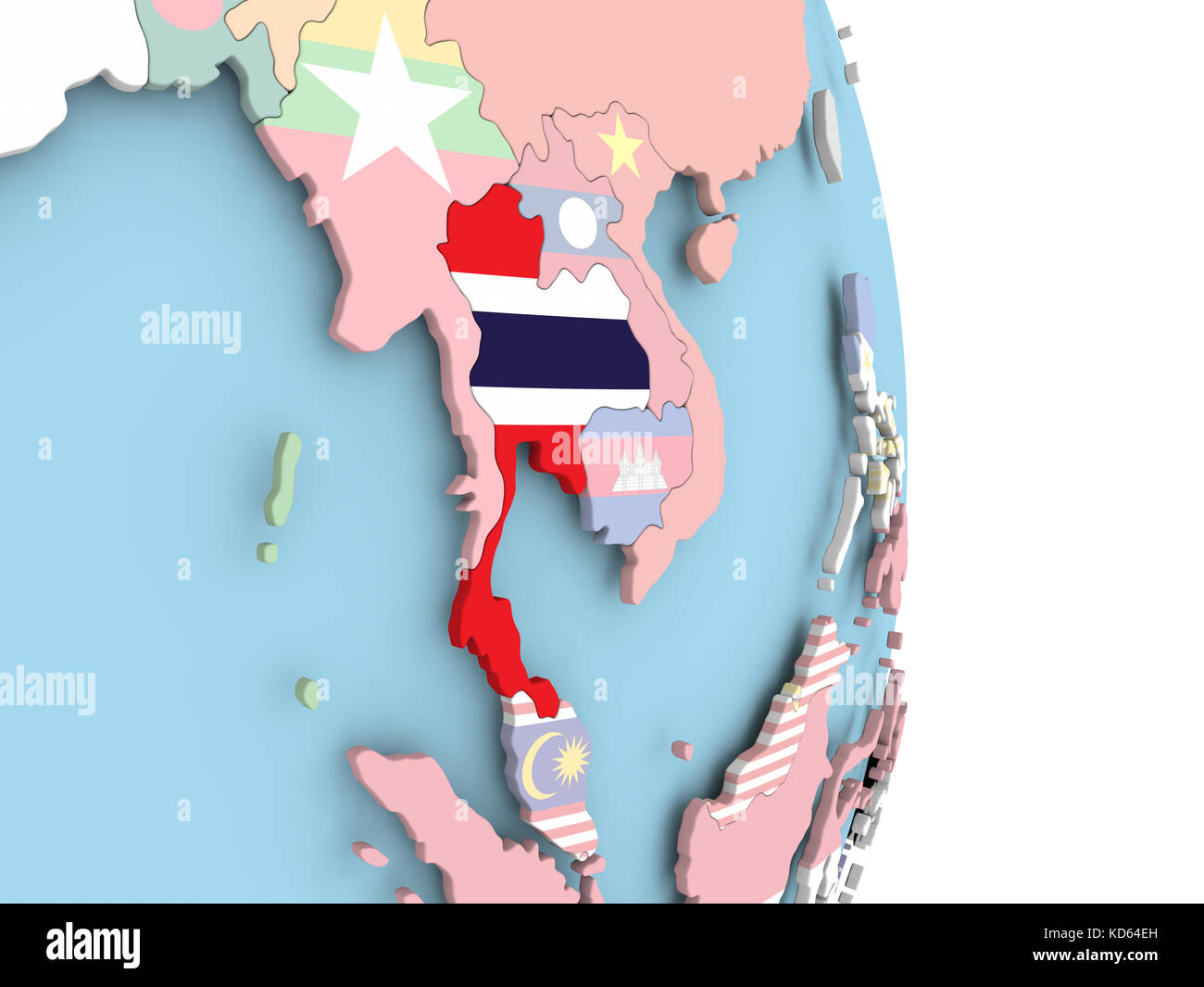 Thailand with embedded flag on globe. 3D illustration Stock Photo - Alamy
