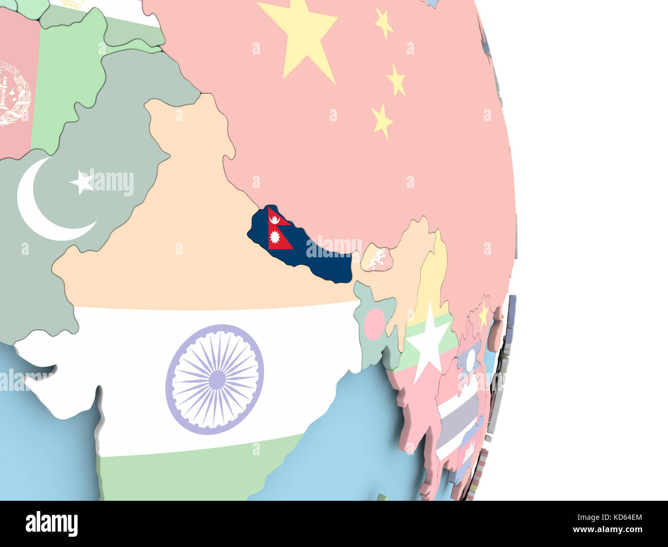 Nepal with embedded flag on globe. 3D illustration Stock Photo - Alamy