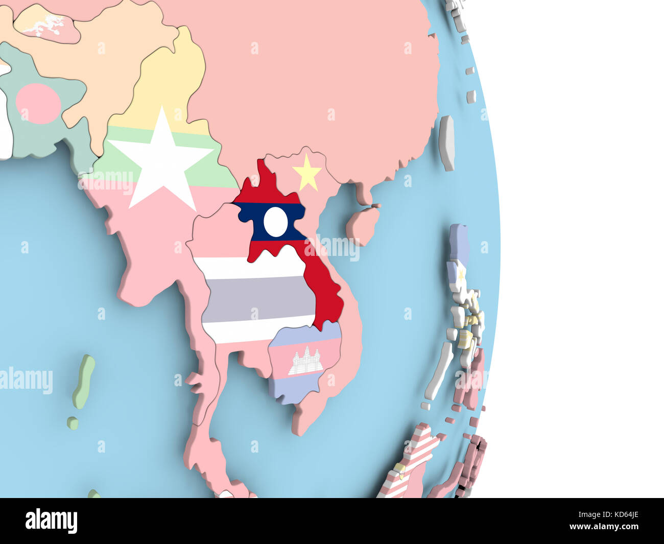 Laos with embedded flag on globe. 3D illustration Stock Photo - Alamy