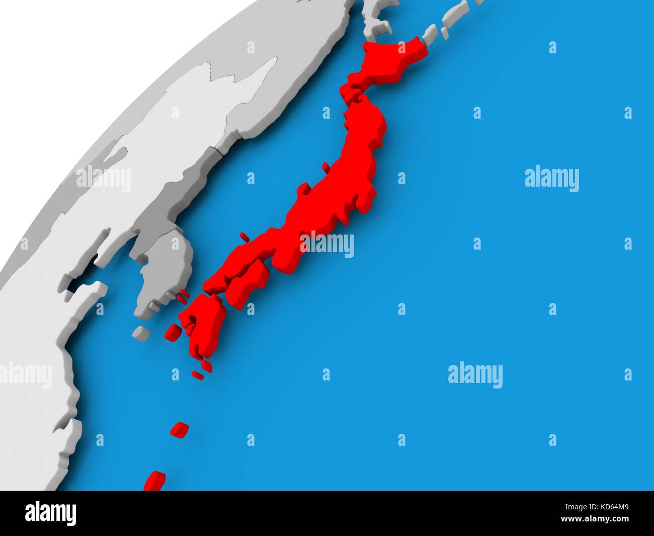 Japan on simple political globe with visible country borders. 3D ...