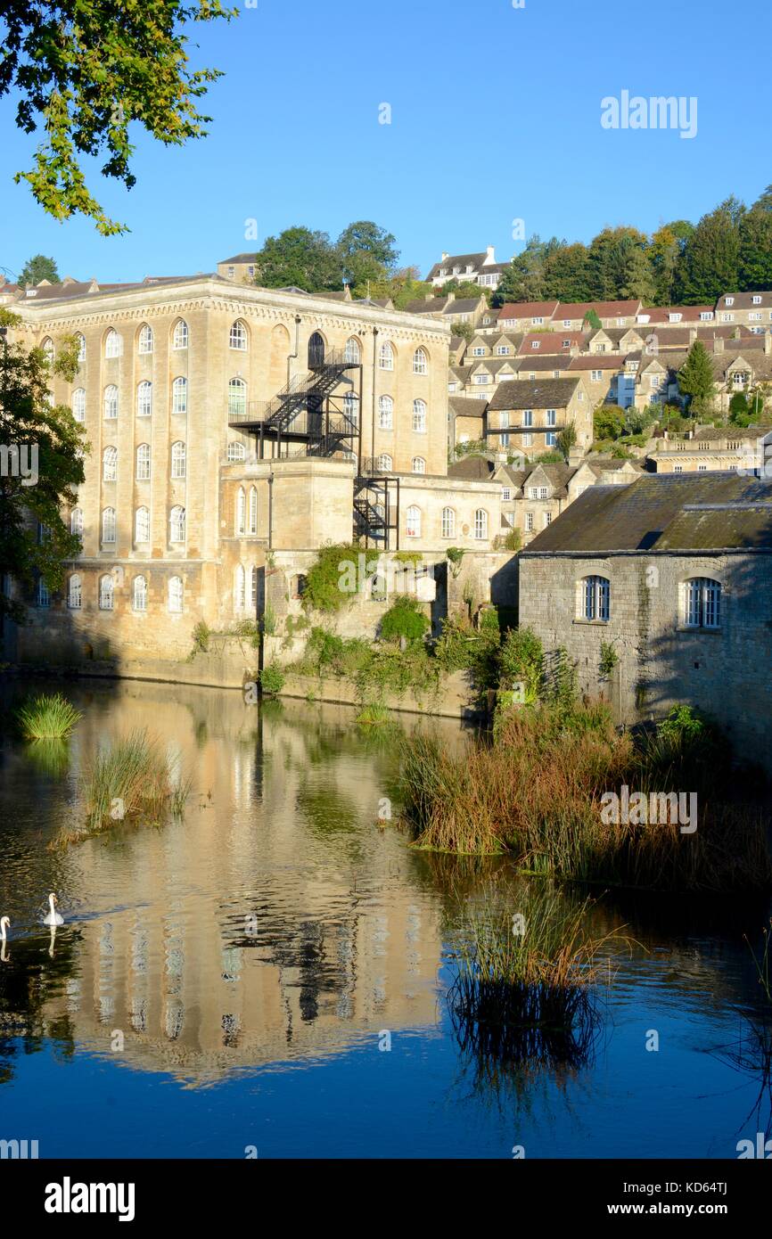 The River Avon and Abbey Mill in the town of Bradford on Avon, Wiltshire, England, UK Stock Photo