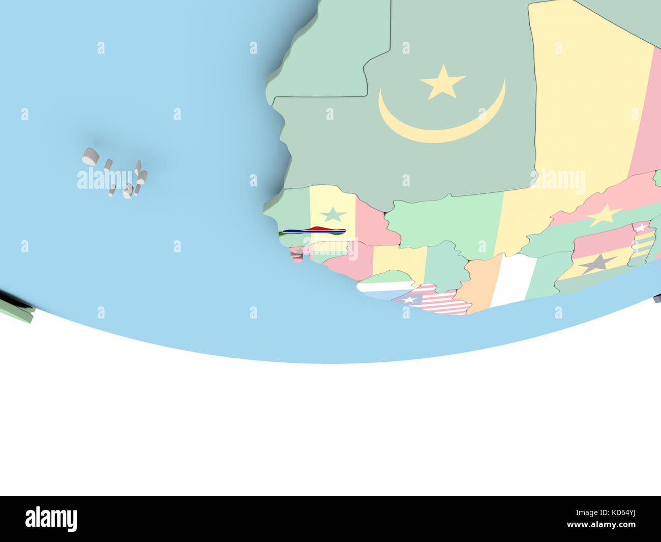 Gambia on globe with flag. 3D illustration Stock Photo - Alamy