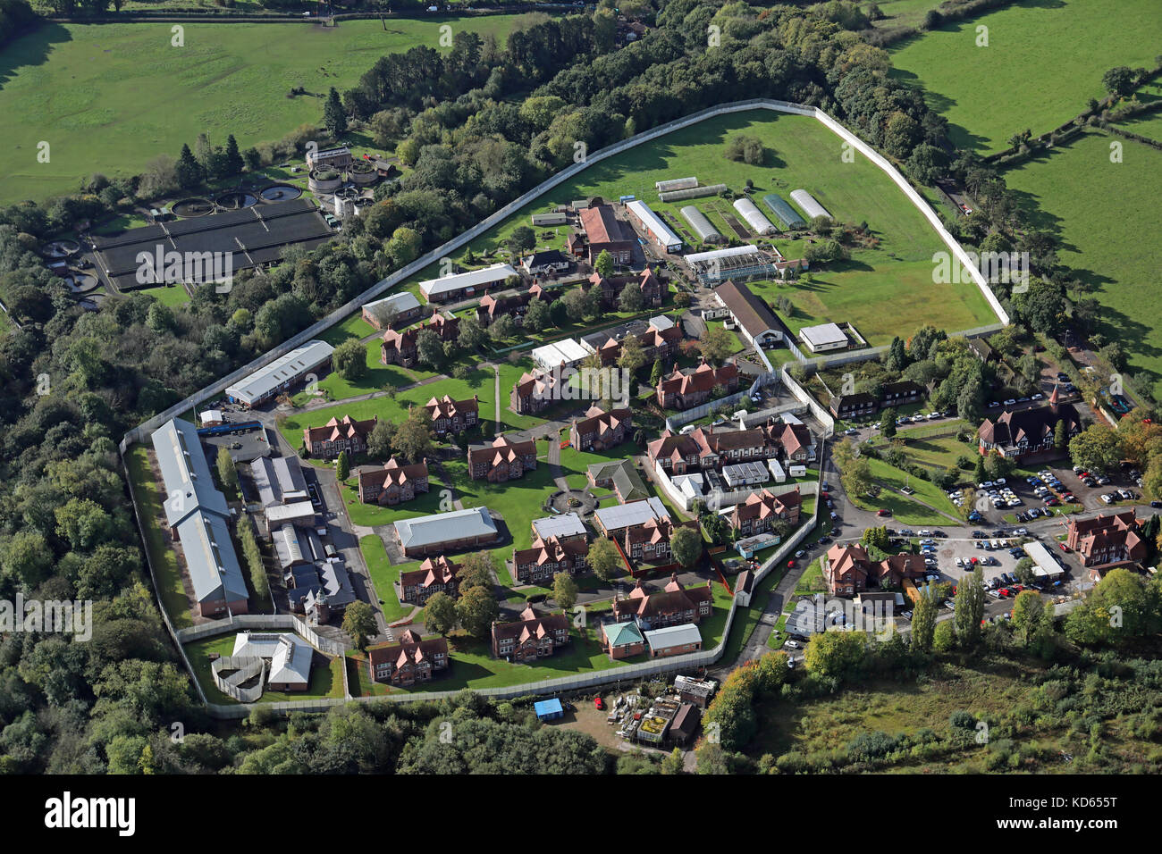aerial view of HM Prison Styal in Wilmslow, Cheshire, UK Stock Photo