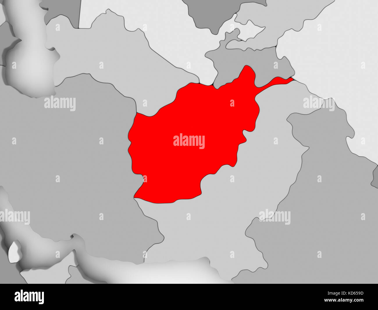 Afghanistan In Red On Grey Political Map 3d Illustration Stock Photo Alamy
