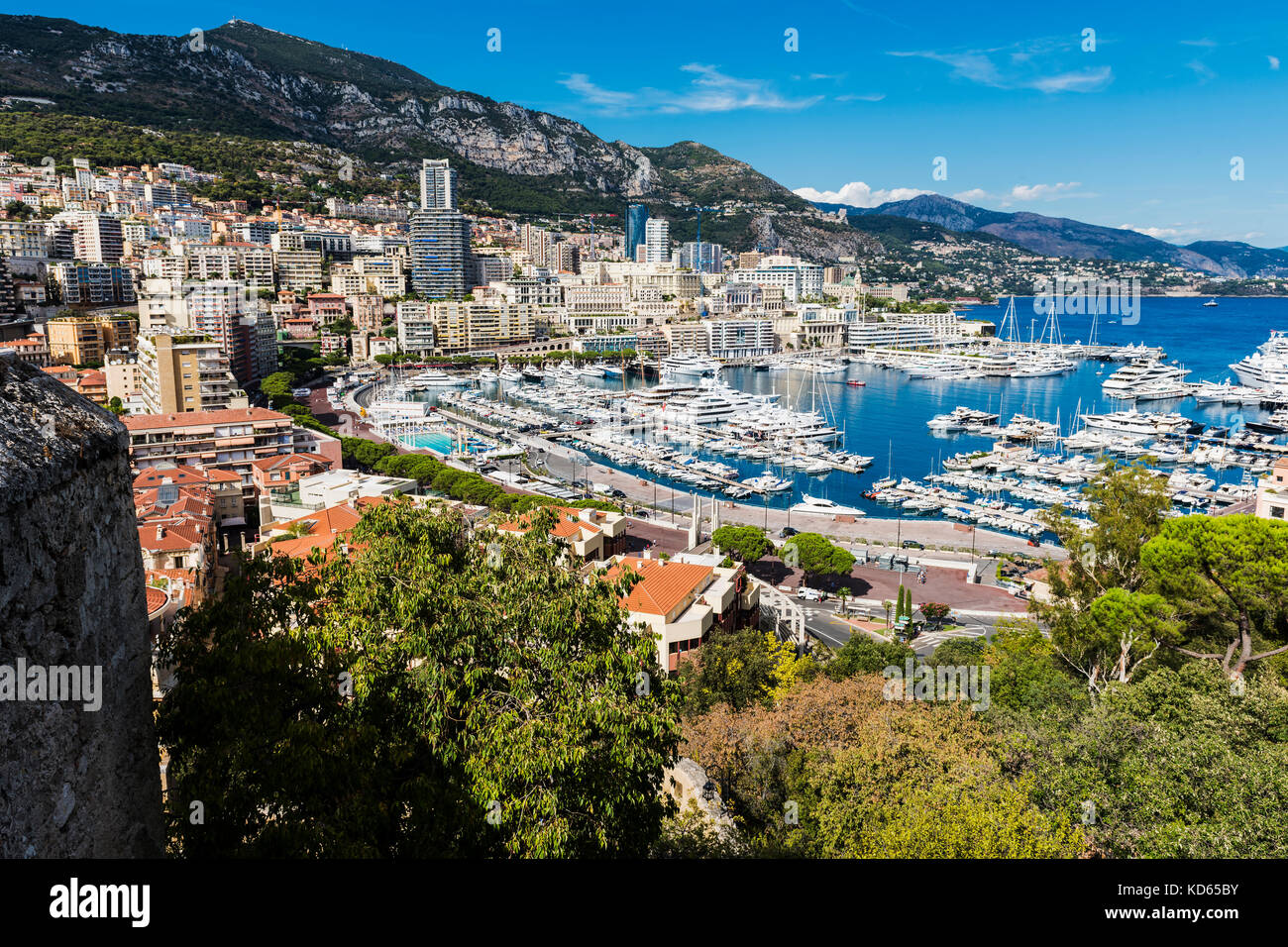 Port Hercules in Monaco is the only deep-water port in Monaco and can contain enough anchorage for up to 700 vessels. Stock Photo