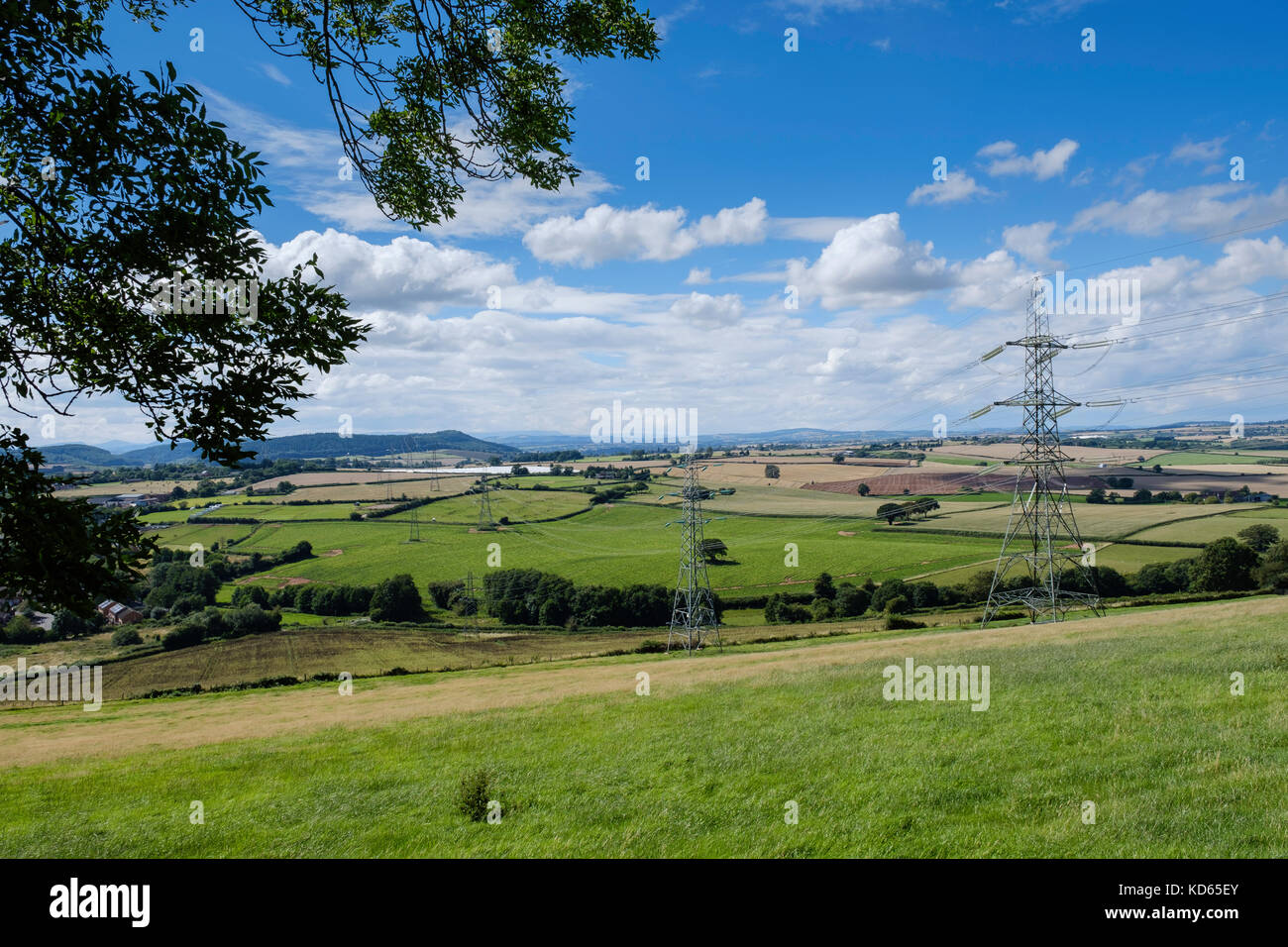 POWER LINES IN THE ENGLISH COUNTRY SIDE Stock Photo