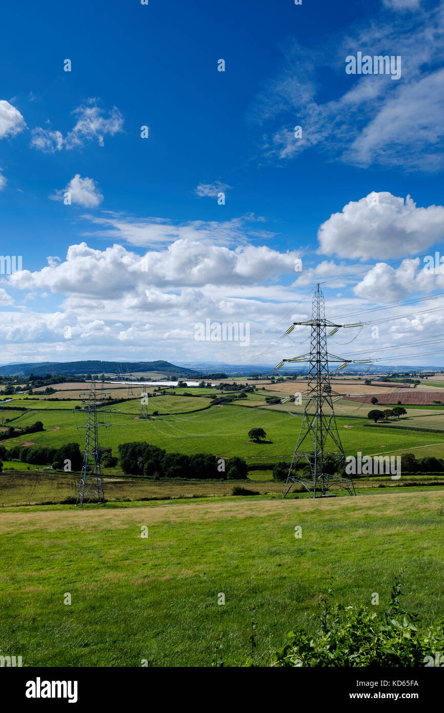 POWER LINES IN THE ENGLISH COUNTRY SIDE Stock Photo