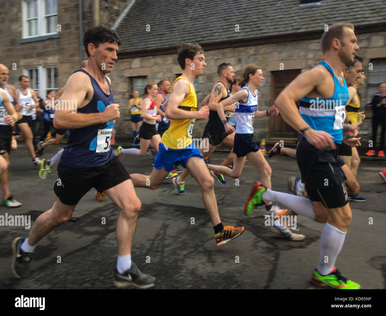 Competitors at the Kilbarchan Amateur Athletics Club George Cummings Road Relay, in Houston, in Scotland, on 7 October 2017. Stock Photo