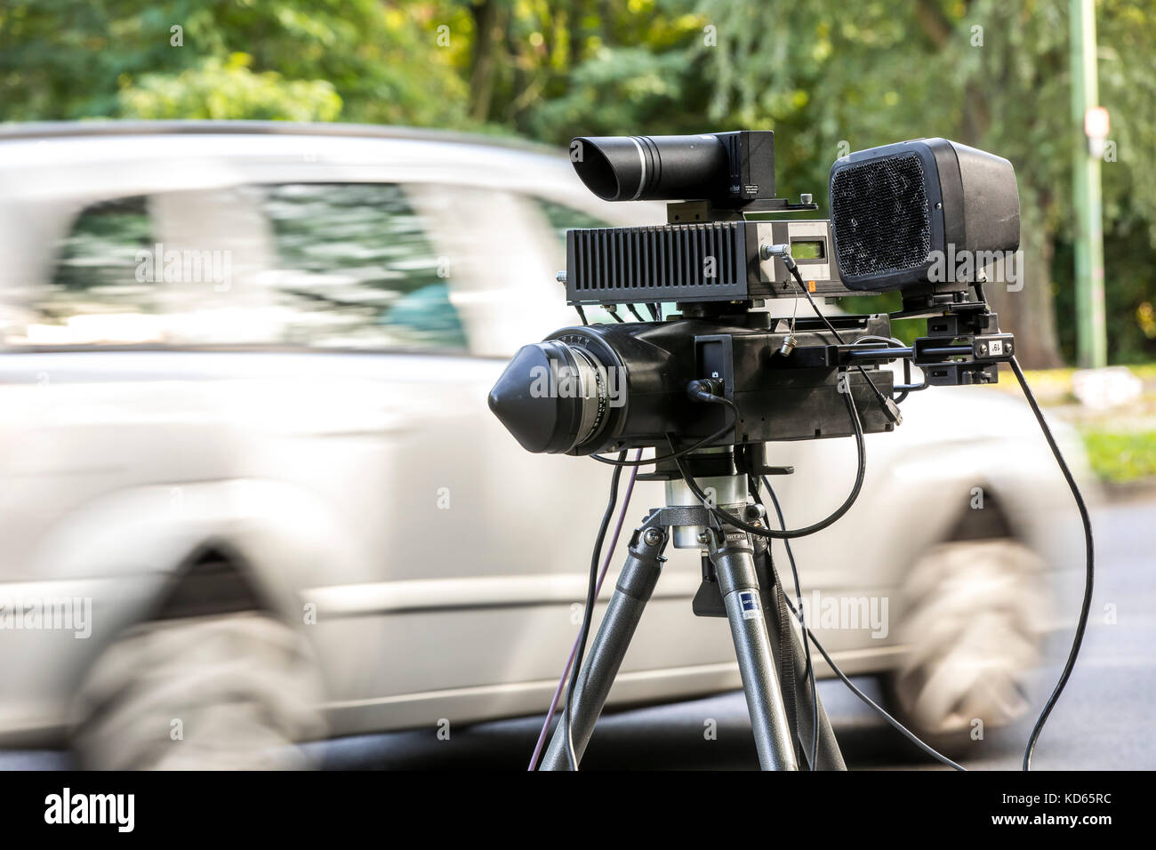 Speed control by German police in Essen, Germany, speed camera, radar