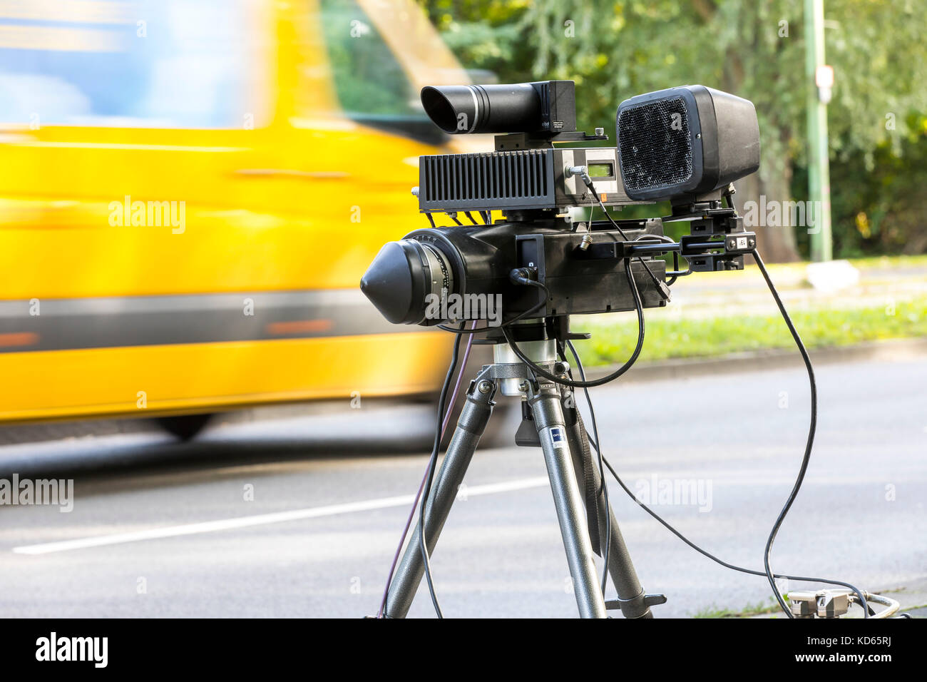 Speed control by German police in Essen, Germany, speed camera,  radar measuring, Stock Photo