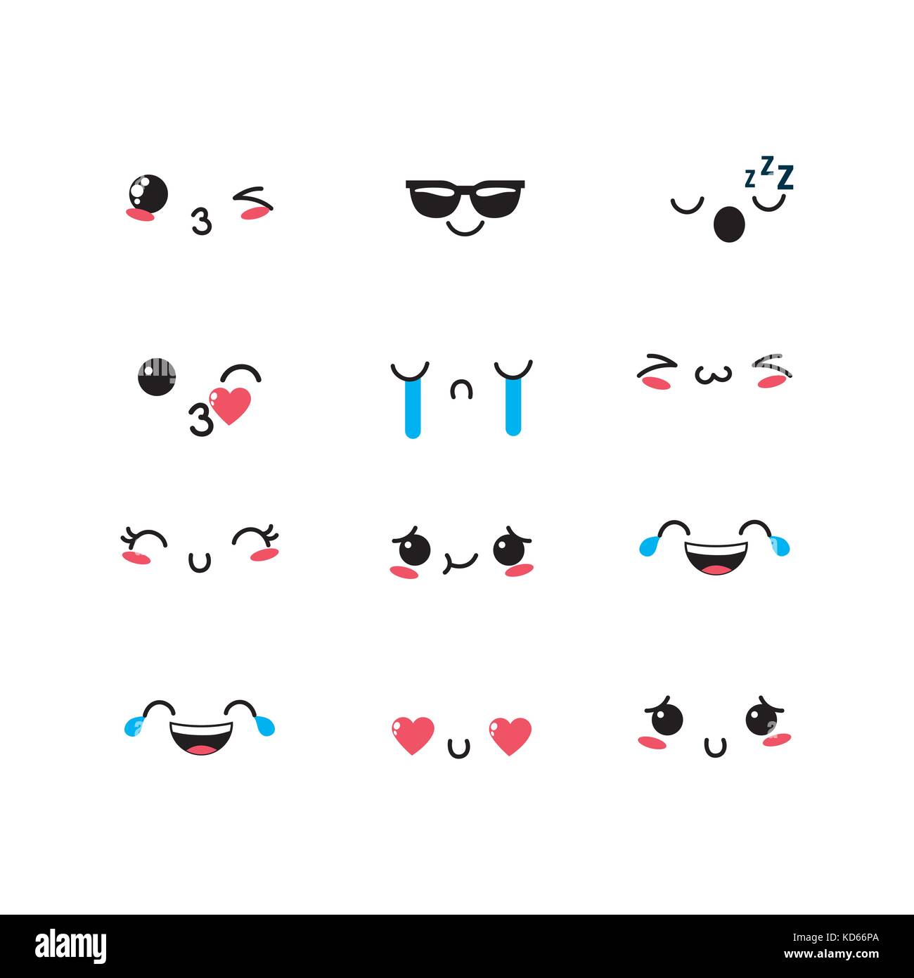 set kawaii emoji emotion design icon vector illustration Stock Vector