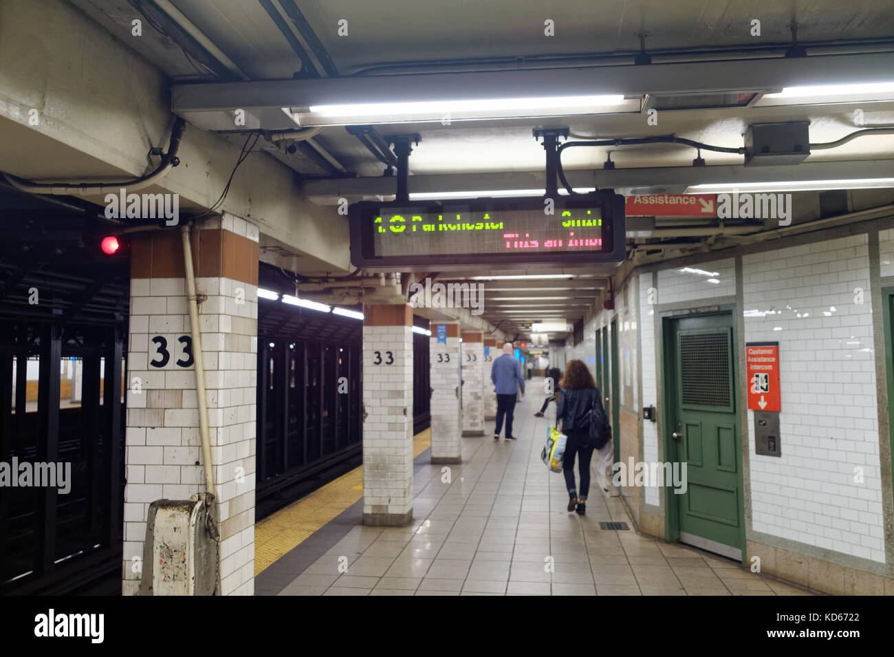 Subway platform at 33rd Street in Manhattan New York City, NY. Stock Photo