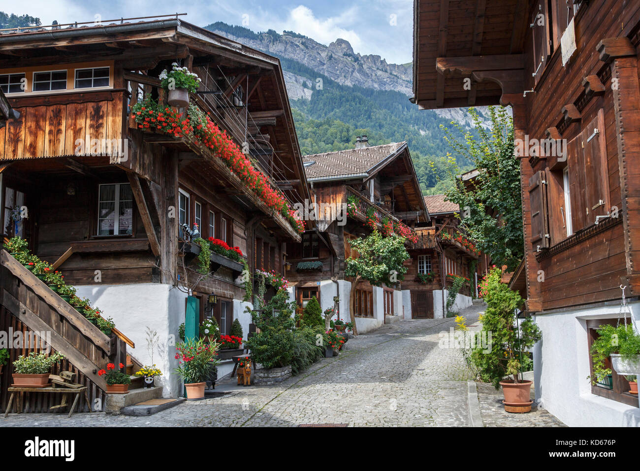 Brunngasse in Brienz has been called the prettiest street in Europe, Switzerland Stock Photo