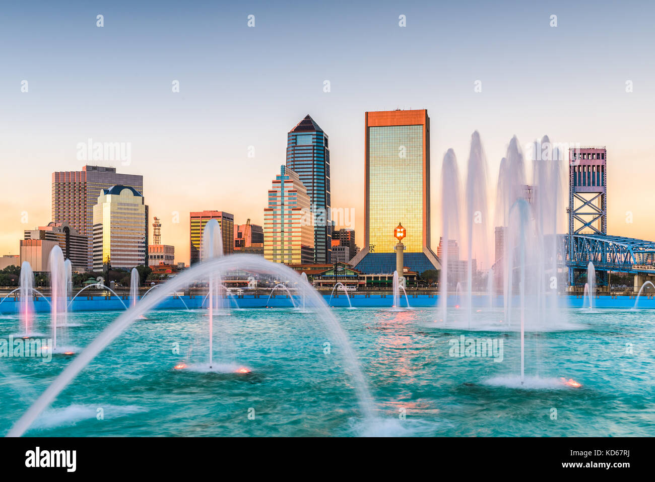 Jacksonville, Florida, USA fountain and skyline. Stock Photo