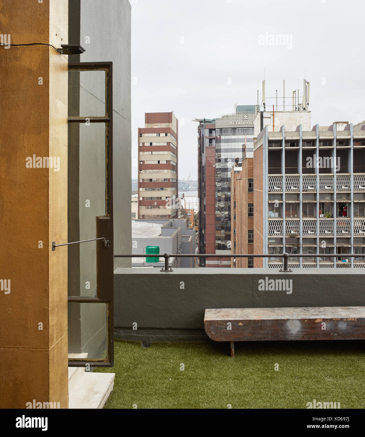 View from balcony towards city facades. Pixley House, Durban, South