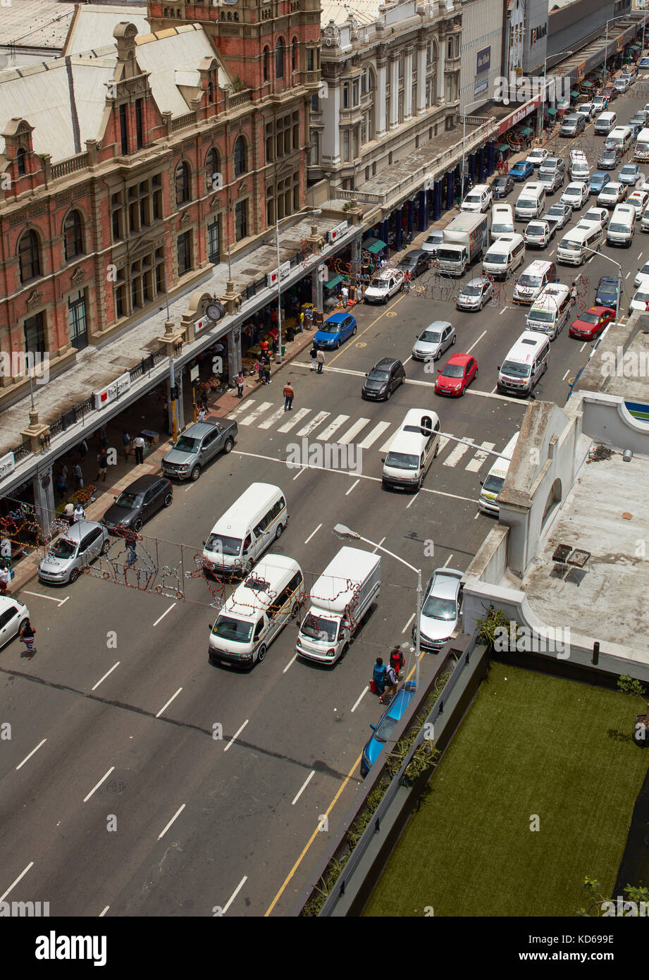 Elevated view from roof towards busy Durban street. Pixley House