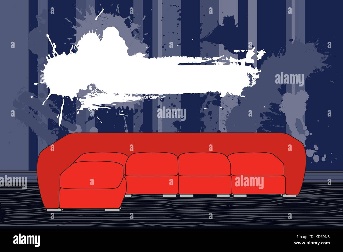 Red divan with splashes on the wall Stock Vector