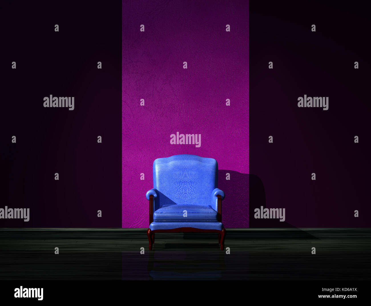 Alone blue chair in dark interior Stock Photo - Alamy