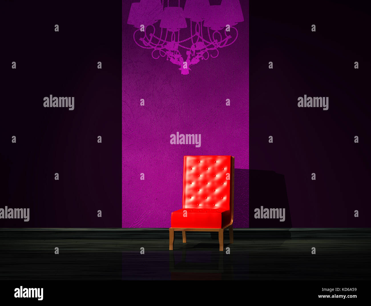 Red chair with graffiti on the wall in minimalist interior Stock Photo