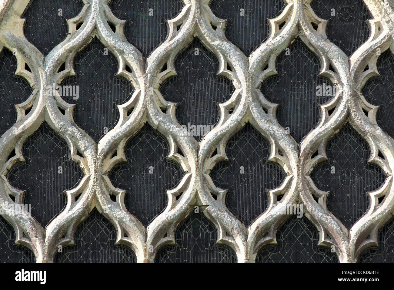 Reticulated tracery in church window, Church of St. Nicholas, New Romney, Kent. Stock Photo