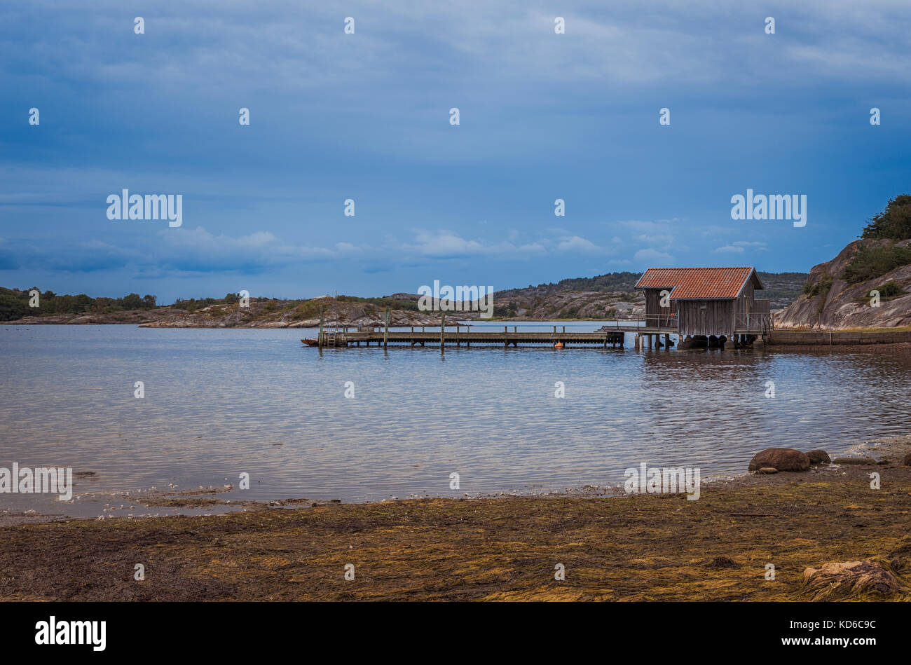 wooden pier on the swedish coast Stock Photo