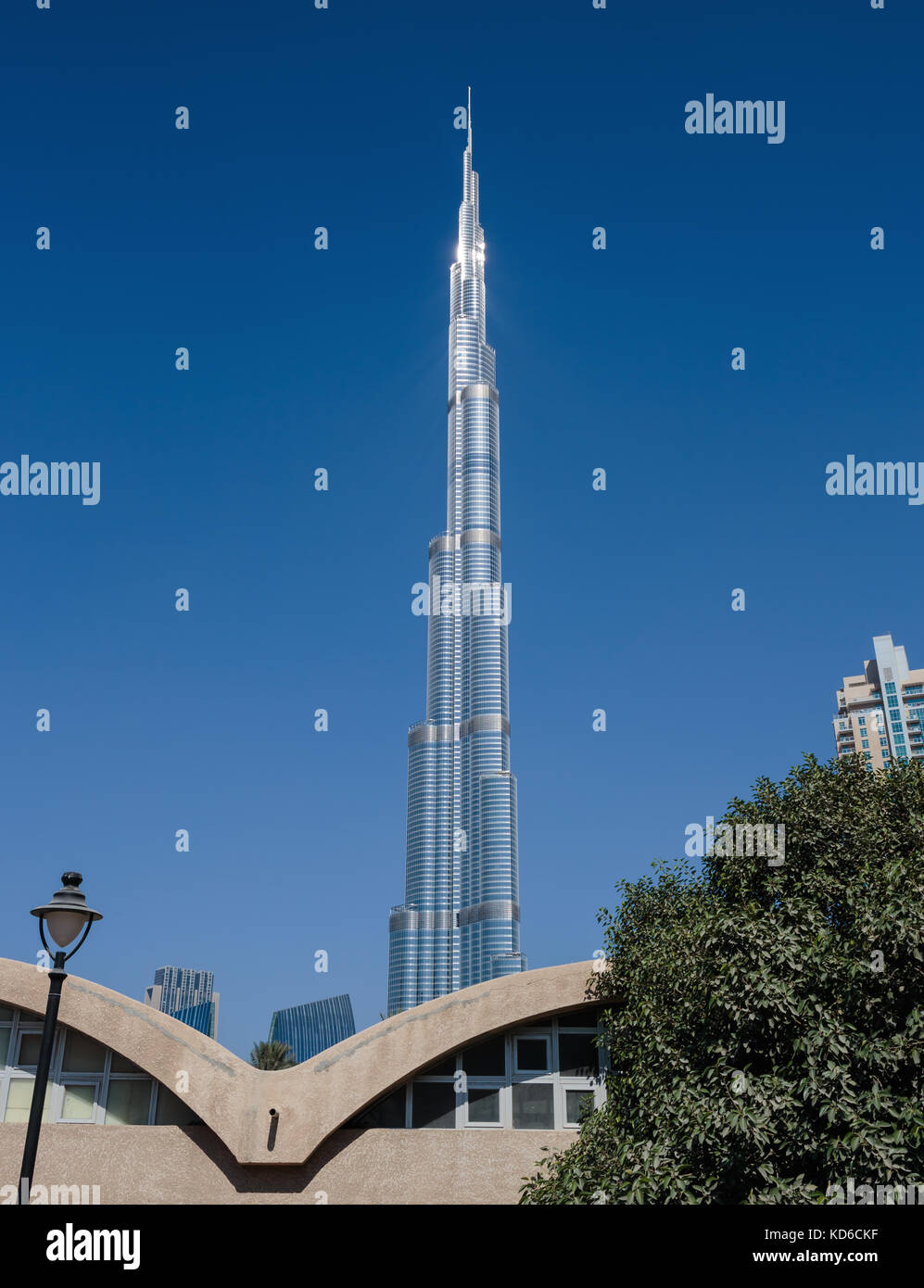 DUBAI, UAE-NOVEMBER 13, 2013: View of Burj Khalifa - the world's tallest tower at Downtown Burj Dubai in Dubai, UAE Stock Photo