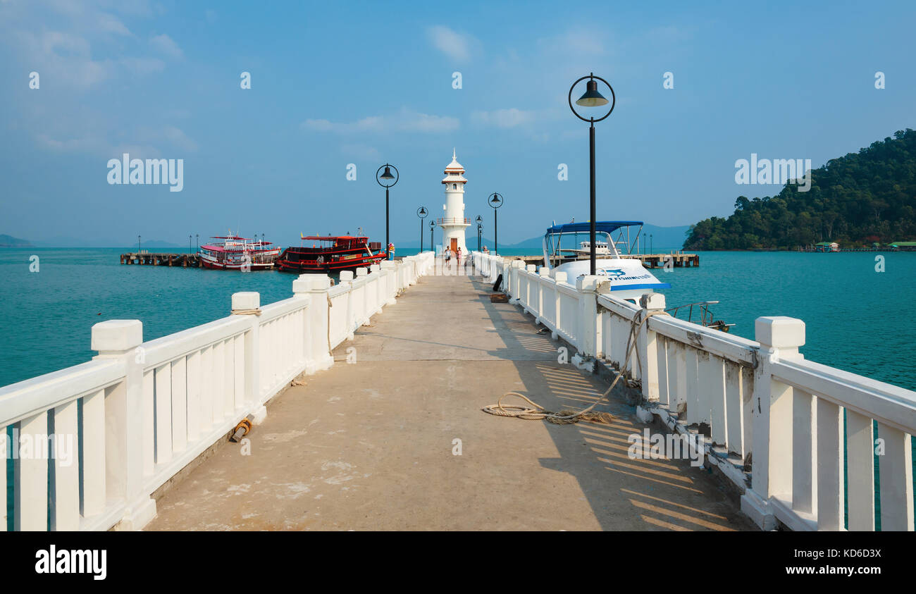KOH CHANG, THAILAND - MART 26, 2015: Lighthouse on a Bang Bao pier on Koh Chang Island in Thailand Stock Photo