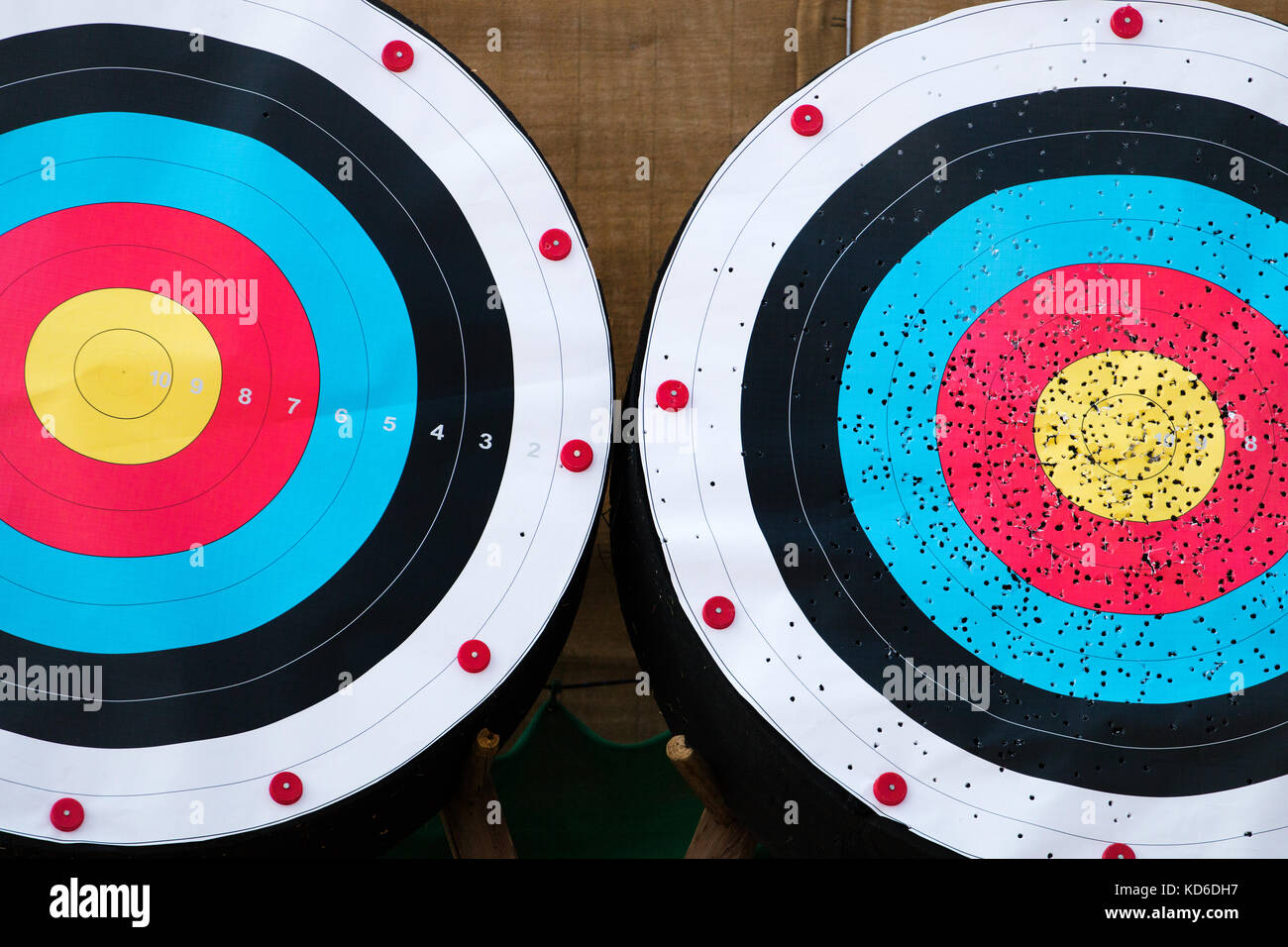 Close up view of a pair of Medieval archery targets Stock Photo Alamy