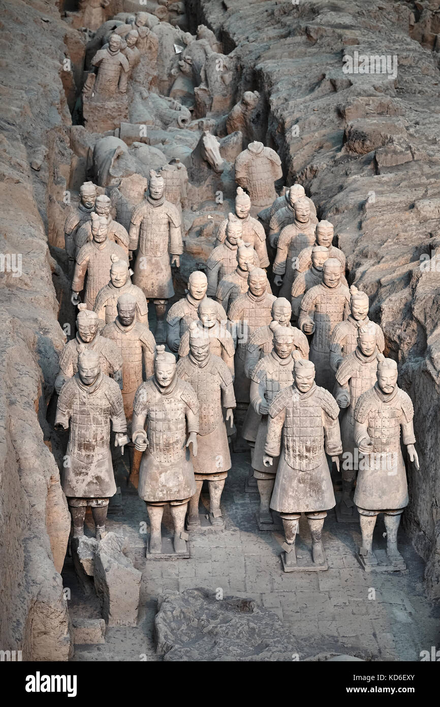Xian, China October 4, 2017 Terracotta Army warriors. Three pits