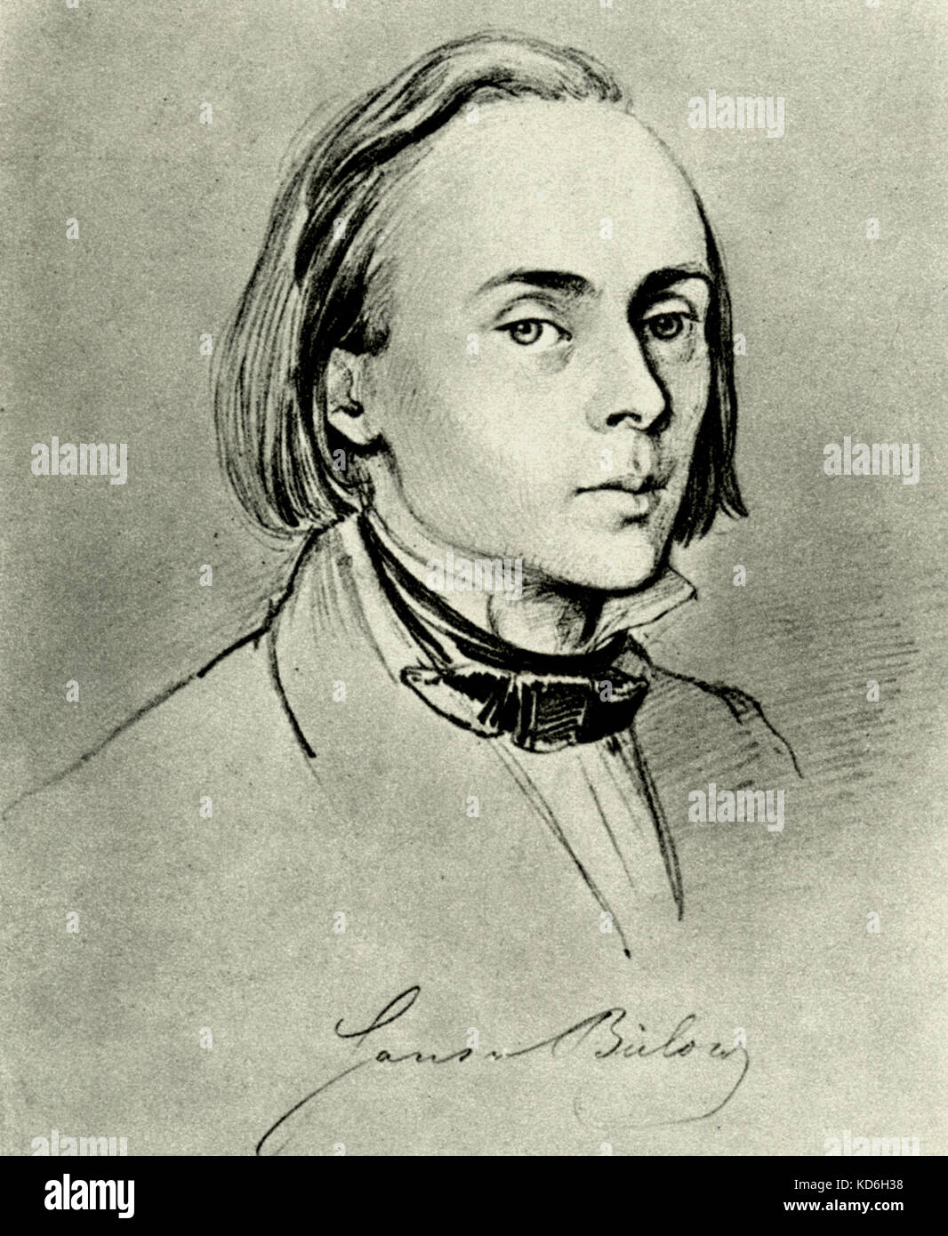 Hans von Bülow (Bulow) portrait in 1858 by F. Preller.  German pianist and composer, first husband of Cosima Liszt (1830-1894). Liszt: Hungarian pianist and composer (1811-1886). Stock Photo