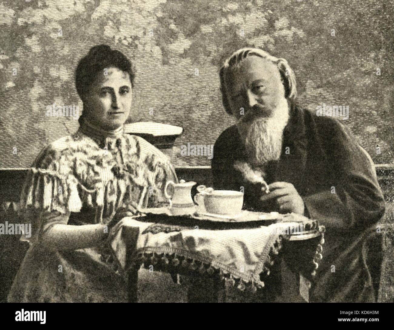 Johann Strauss II's wife Adèle with Brahms at Ischl. Strauss II: Austrian composer, conductor & violinist (1825-1899). Brahms: German composer, 1833-1897 Stock Photo