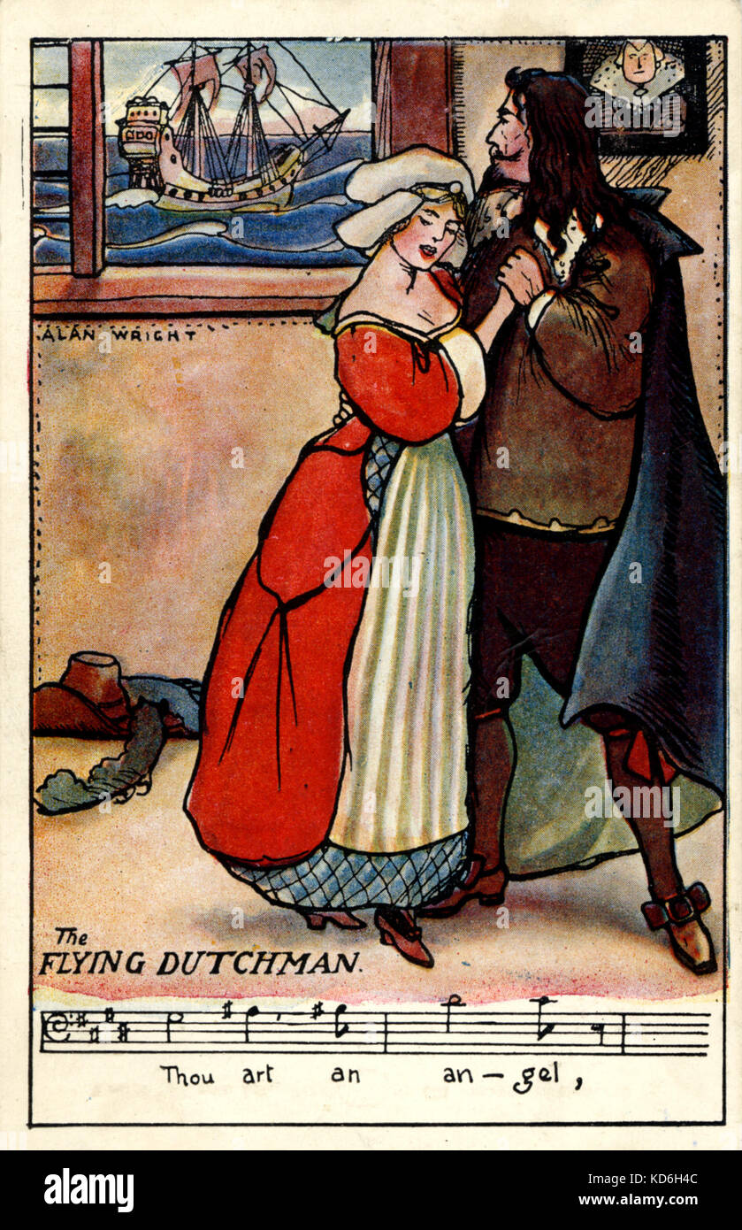 R.  Wagner's ' The Flying Dutchman'. Illustration by Alan Wright. Quote from opera: 'Thou art an angel…' Senta with the Dutchman.  German composer & author, 1813-1883 Stock Photo