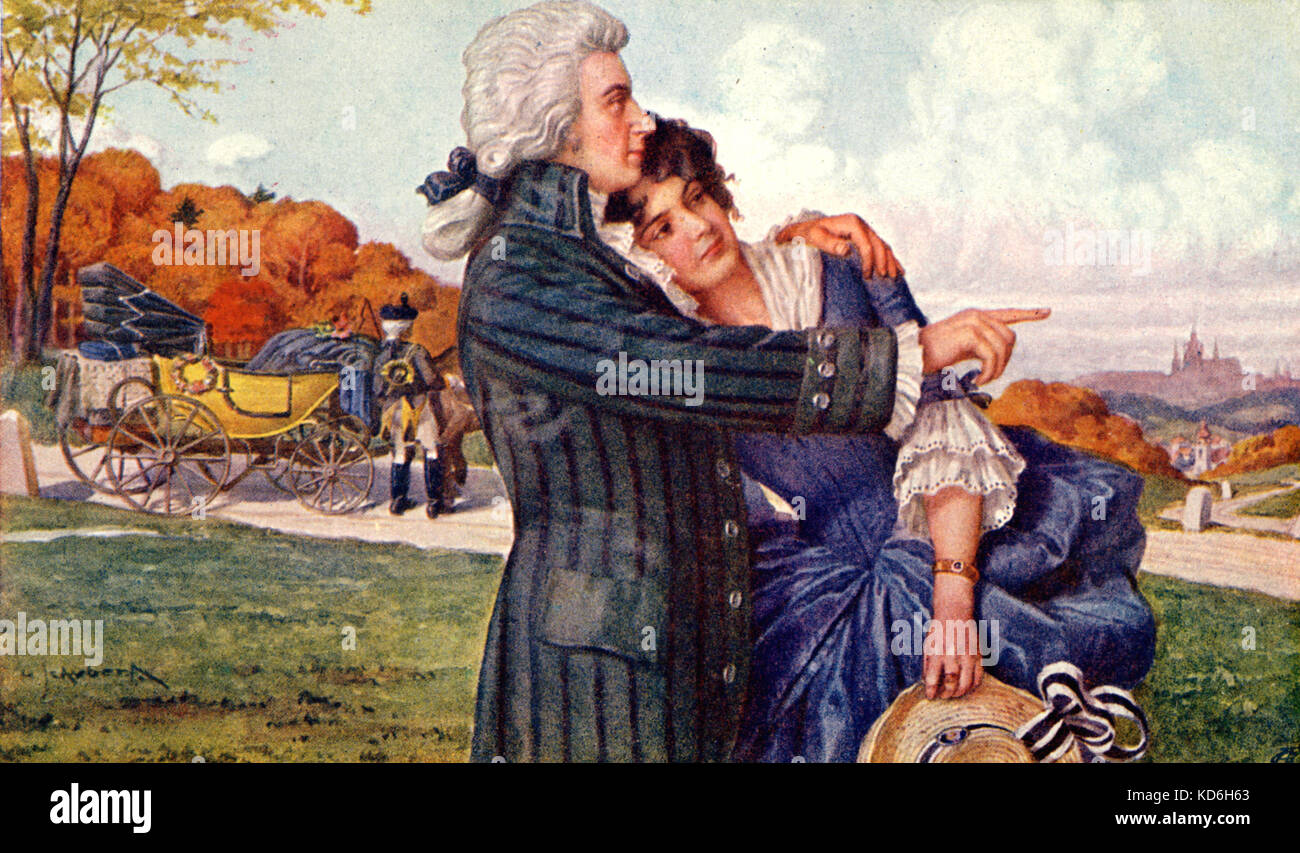 Wolfgang Amadeus Mozart with his wife Constanze on their honeymoon