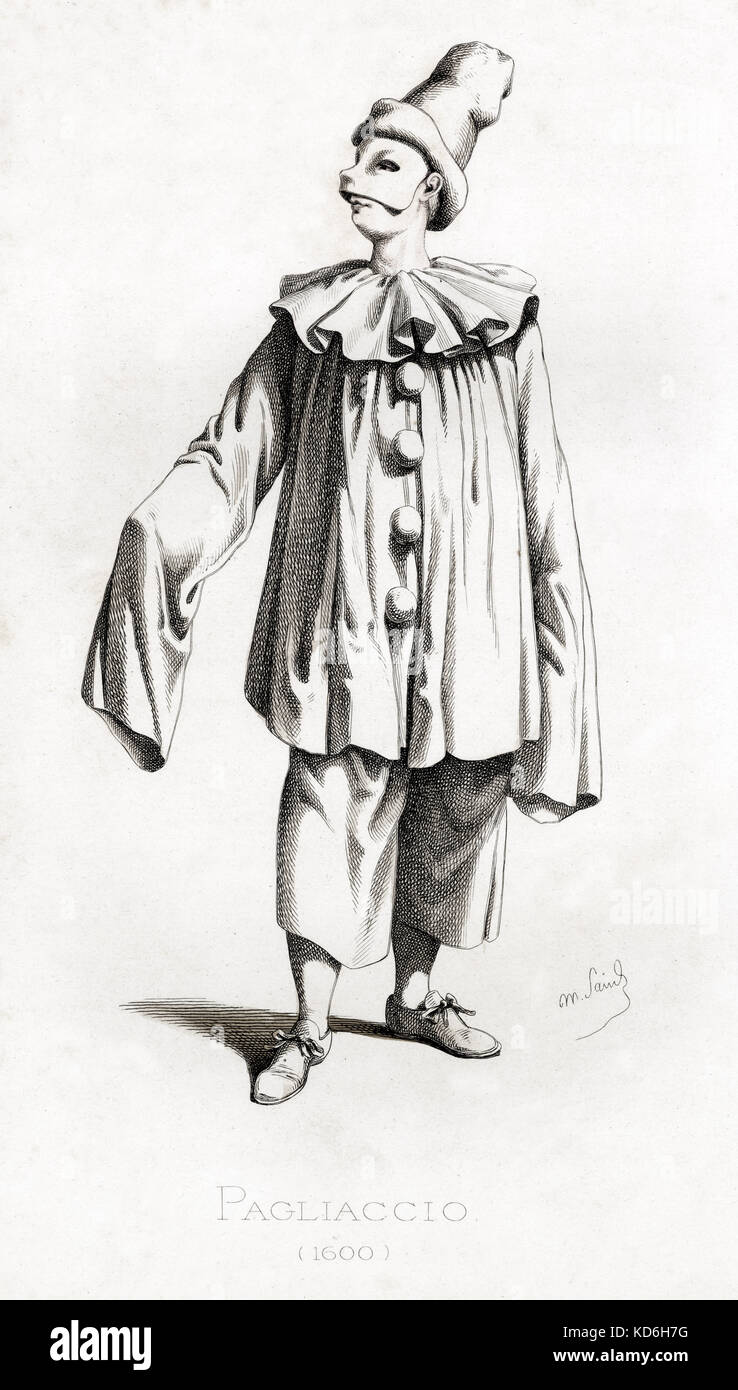 Pagliaccio costume dated 1600 drawn by Maurice Sand, published in 1860.  Commedia dell' Arte character. Character in Ruggero Leoncavallo 's opera  Pagliacci Stock Photo - Alamy