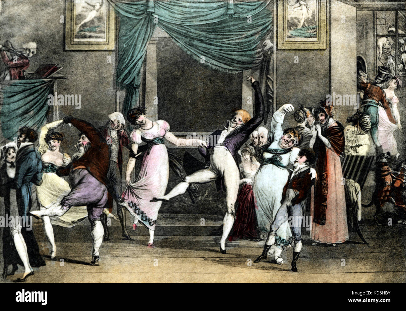 'Dance Mania' or 'La Manie de la Danse' by Debucourt, 1803. Stock Photo