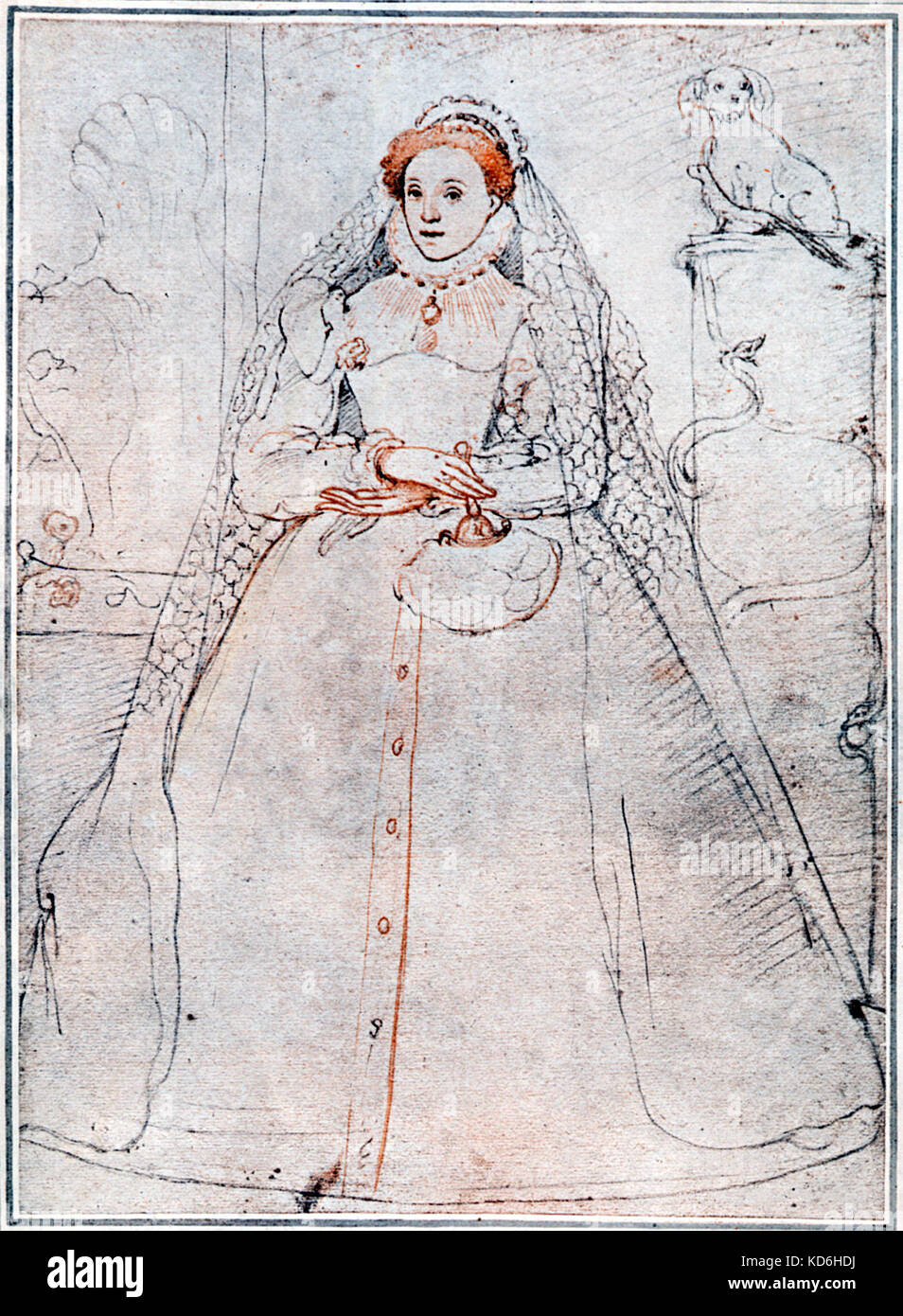 Queen Elizabeth I after an original crayon drawing by F. Zuccero, London 1575. Queen of England, 1533-1603. Stock Photo