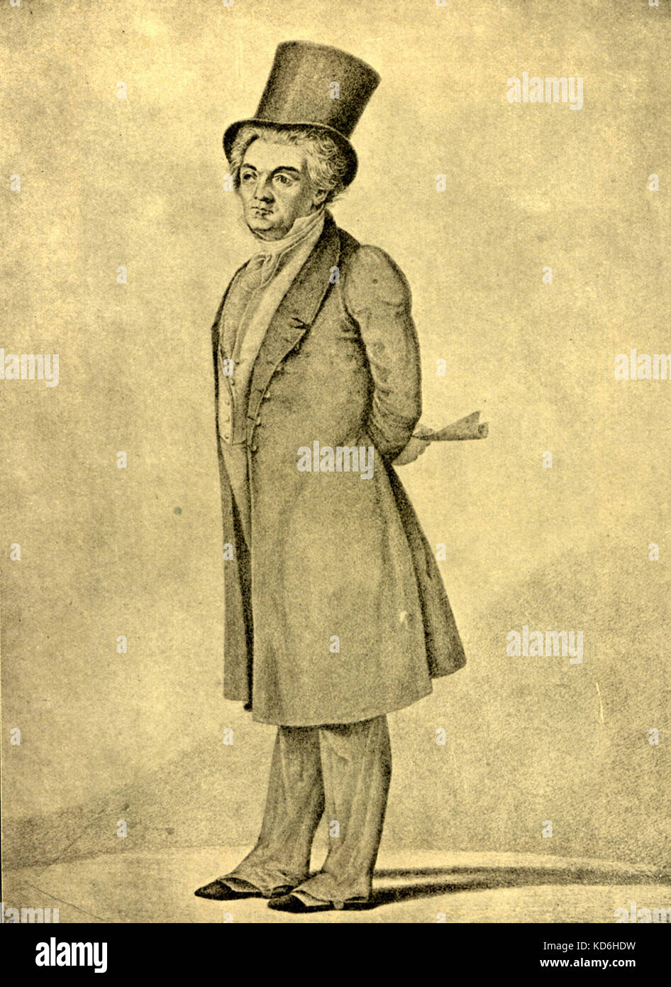 Ludwig van Beethoven Based on a lithograph by Martin Tejcek. Wearing a hat. German composer 1770-1827. Stock Photo