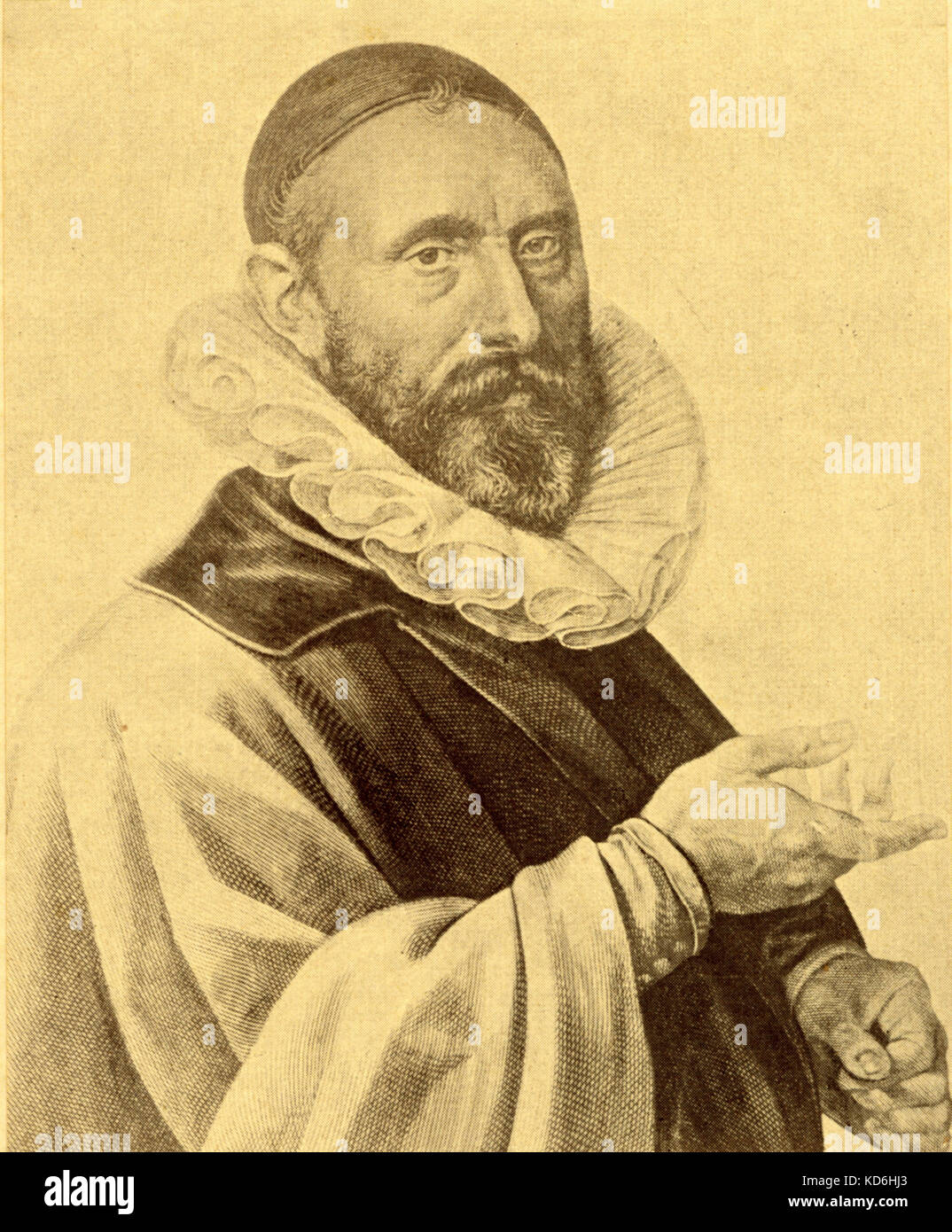 Jan Pieterszoon Sweelinck - portrait of the Dutch composer, organist & harpsichordist. 1535-1621. Portrait after J. Muller, 1624. Stock Photo