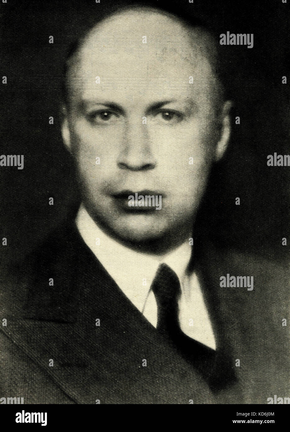 Sergei Prokofiev, Russian composer and pianist, 1891-1953.  From the programme of  a BBC Symphony Orchestra concert, Wednesday 31st January 1934, where Prokofiev was the solo pianist. Russian composer, 1891-1953. Stock Photo