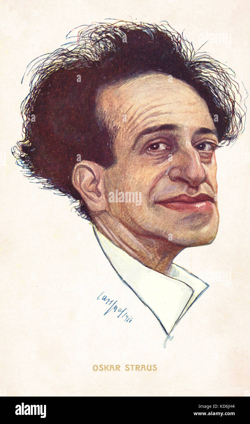 Caricature of Oskar Straus, 1910. Artist not known.    Austrian composer and conductor, 1870-1954. Stock Photo