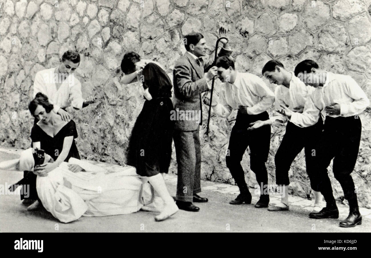 Rehearsal of Pulcinella, c. 1920 (b/w photo) Stock Photo