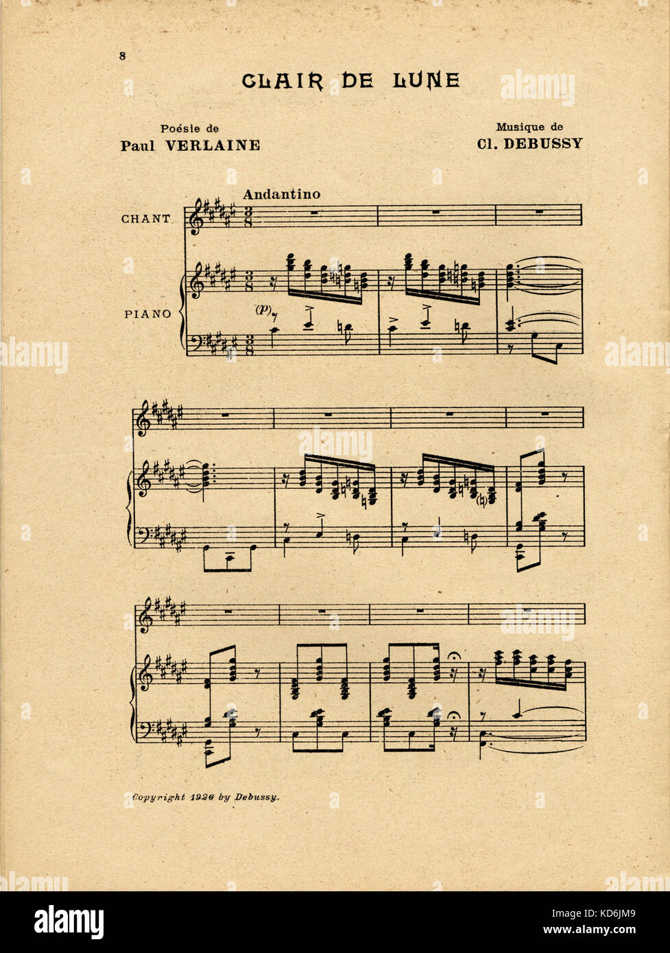 First Version Of Clair De Lune By Debussy Published Posthumously After The Original Manuscripts In Special Supplement To The Revue Musicale 1926 1st Printing Quatre Melodies Inedites De Debussy Four Unpublished Melodies